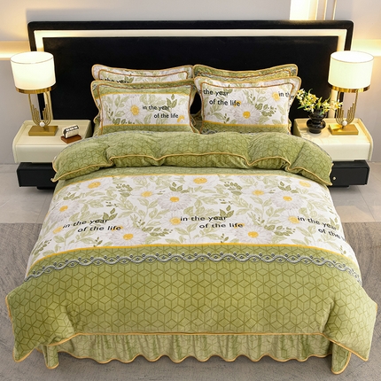 2025新款牛奶绒印花床裙四件套系列-四件套 春意盎然