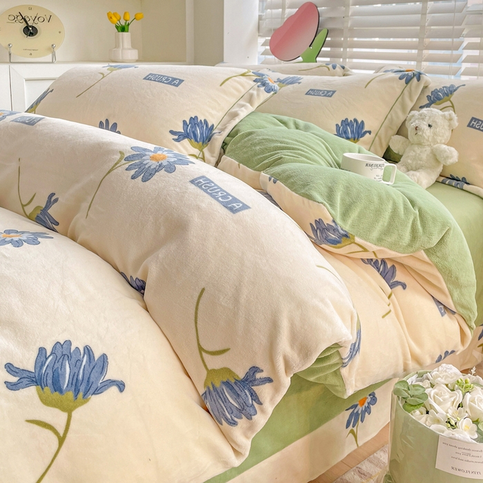 91家纺网 家纺一手货源 找家纺 丽涵家纺 2024秋冬新品冰岛臻棉绒保暖四件套 花意