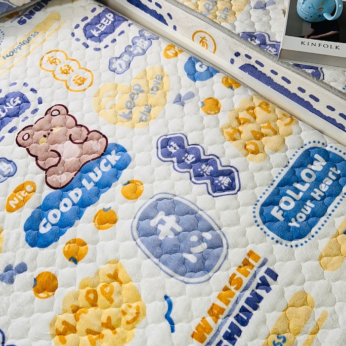 91家纺网 家纺一手货源 找家纺 小虾米 2024新款加厚上下床牛奶绒夹棉床笠款 好运满满