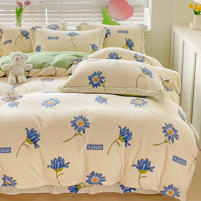 91家纺网 家纺一手货源 找家纺 丽涵家纺 2024秋冬新品冰岛臻棉绒保暖四件套 花意