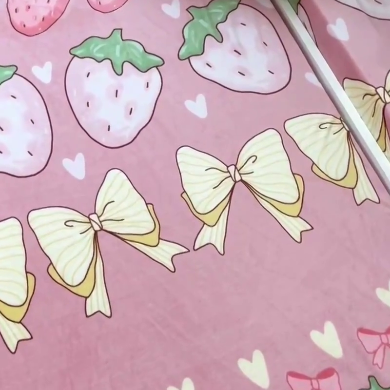 91家纺网 家纺一手货源 找家纺 小虾米 2024新款加厚上下床牛奶绒单被套 草莓