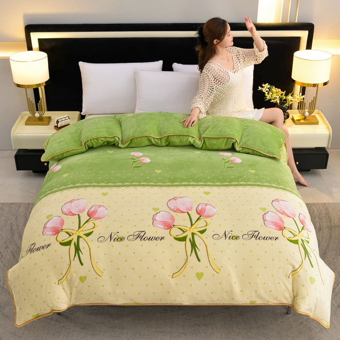 91家纺网 家纺一手货源 找家纺 慕婷家纺 2024新款牛奶绒印花床裙系列-单被套金香满园