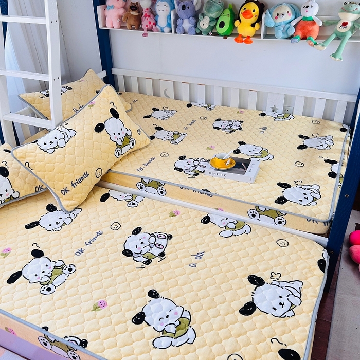 91家纺网 家纺一手货源 找家纺 小虾米 2024新款加厚上下床牛奶绒夹棉床笠款 小奶狗