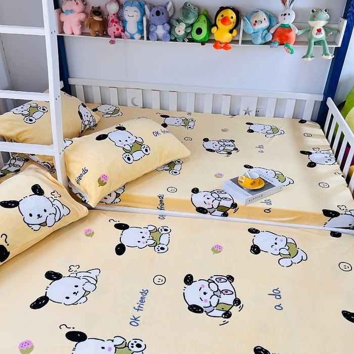 91家纺网 家纺一手货源 找家纺 小虾米 2024新款加厚上下床牛奶绒床笠款 小奶狗