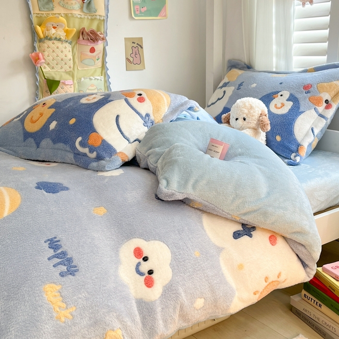 91家纺网 家纺一手货源 找家纺 川悦生活 2024新款雪花绒宿舍三件套 哒哒鸭吖