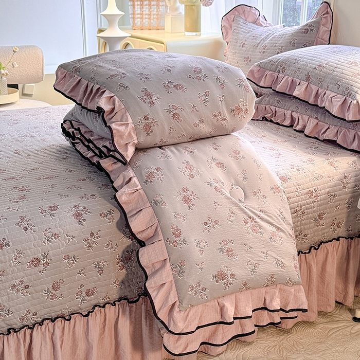 91家纺网 家纺一手货源 找家纺 韩约家纺 2025新款1针织棉皱皱纱床盖款夏凉被春秋被冬被四件套 沉香