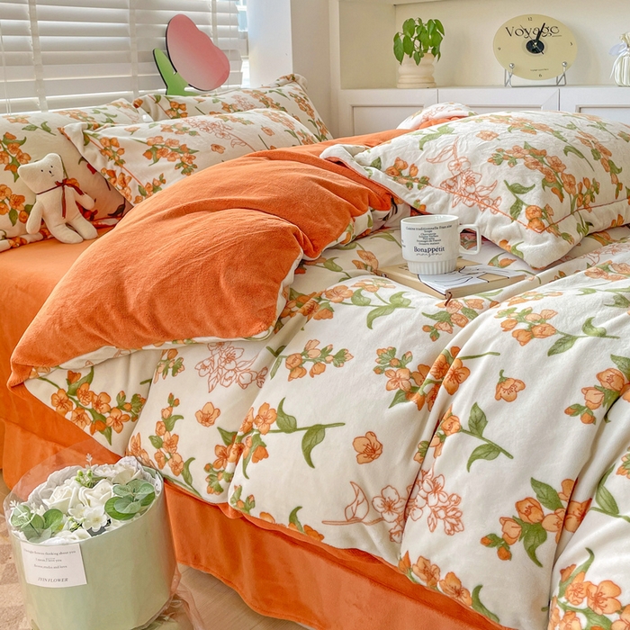 91家纺网 家纺一手货源 找家纺 丽涵家纺 2024秋冬新品冰岛臻棉绒保暖四件套 花季