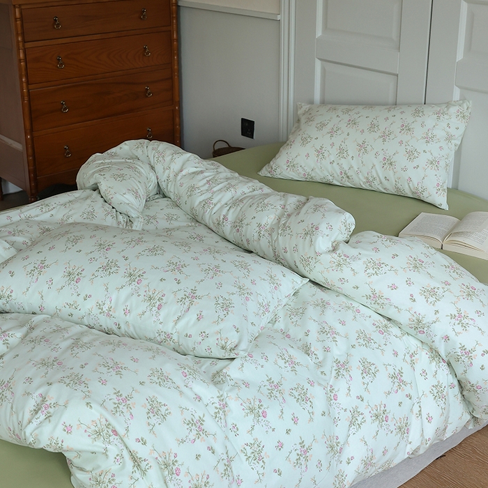 91家纺网 家纺一手货源 找家纺 梦可莱家居 2024新款A类亲肤舒适全棉针织棉四件套 芬芳-绿