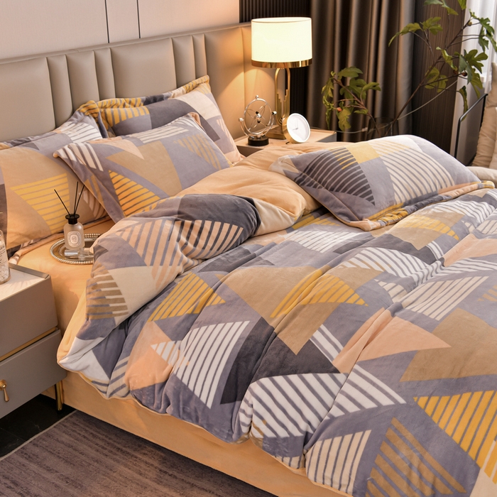 91家纺网 家纺一手货源 找家纺 丽涵家纺 2024秋冬新品冰岛臻棉绒保暖四件套 几何空间