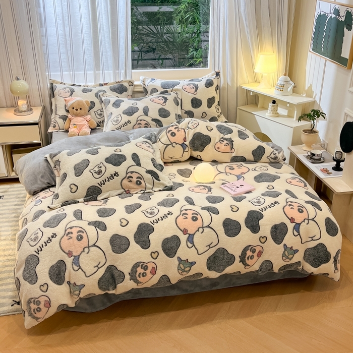 91家纺网 家纺一手货源 找家纺 贝扬思家纺 2024新款加厚雪花绒印花四件套 单纯小新