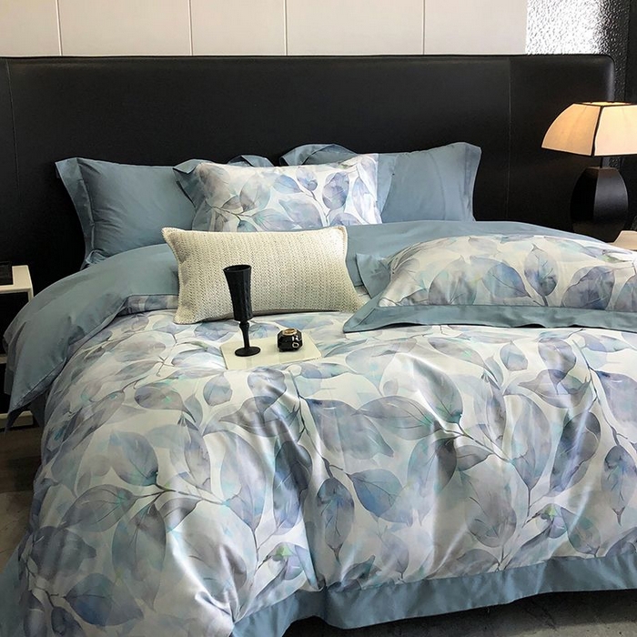 91家纺网 家纺一手货源 找家纺 金麦家纺 2024新款全棉数码印花四件套系列 蓝汐