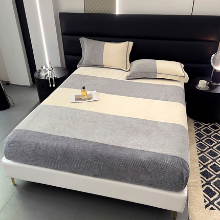 网客家纺 2024新款高克重暖茸绒色织提花床笠-泰瑞莎 泰瑞莎床笠-灰