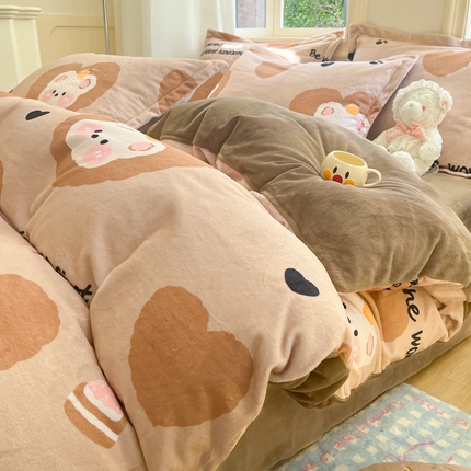 沐慕 2024新款200g加厚牛奶绒四件套 呆萌熊