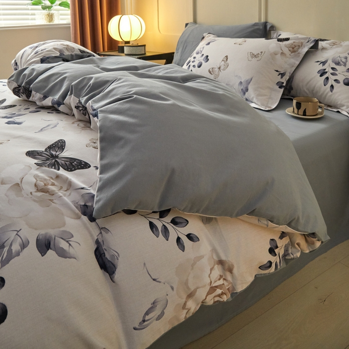 91家纺网 家纺一手货源 找家纺 涵宸家纺 2024新款加厚全棉磨毛印花四件套--罗马系列 F蝶恋花