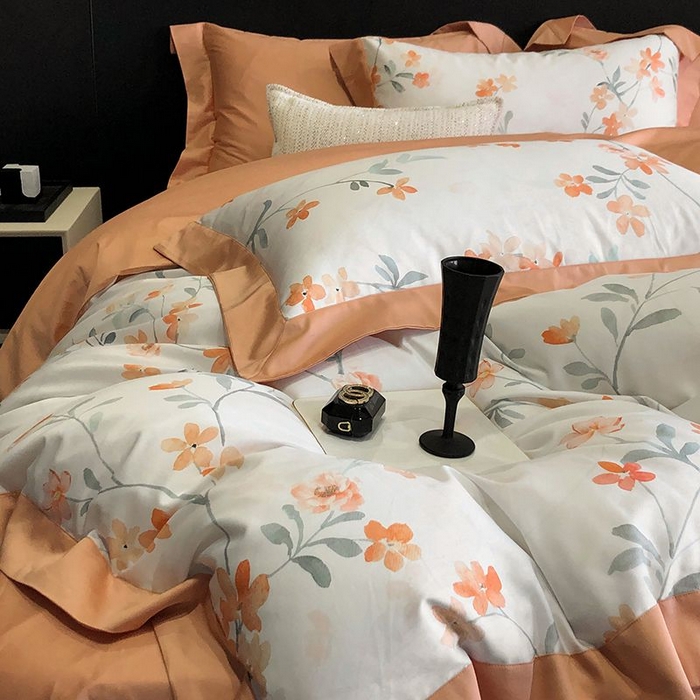 91家纺网 家纺一手货源 找家纺 金麦家纺 2024新款全棉数码印花四件套系列 兰俏