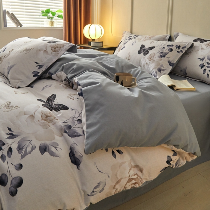 91家纺网 家纺一手货源 找家纺 涵宸家纺 2024新款加厚全棉磨毛印花四件套--罗马系列 F蝶恋花