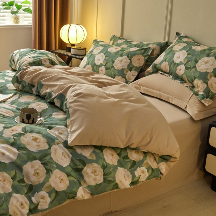 91家纺网 家纺一手货源 找家纺 涵宸家纺 2024新款加厚全棉磨毛印花四件套--罗马系列 F花田