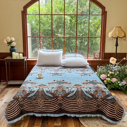 91家纺网 家纺一手货源 找家纺 （总）悦织湾家纺 2025新款印花牛奶绒花边夹棉床盖