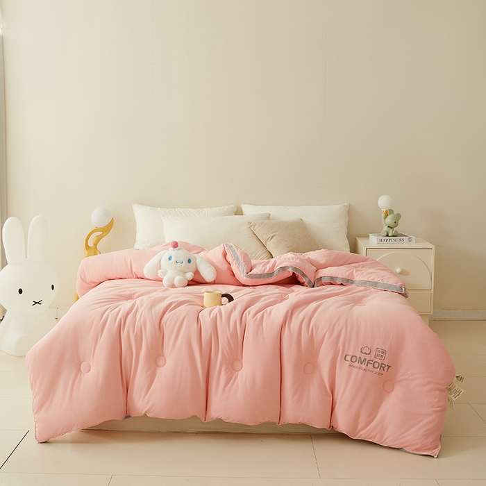 91家纺网 家纺一手货源 找家纺 梦恬佳 2024新款超柔原棉水洗棉立体边大豆被 粉色