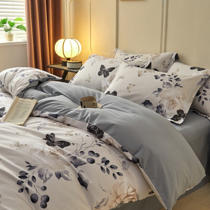 91家纺网 家纺一手货源 找家纺 涵宸家纺 2024新款加厚全棉磨毛印花四件套--罗马系列 F蝶恋花