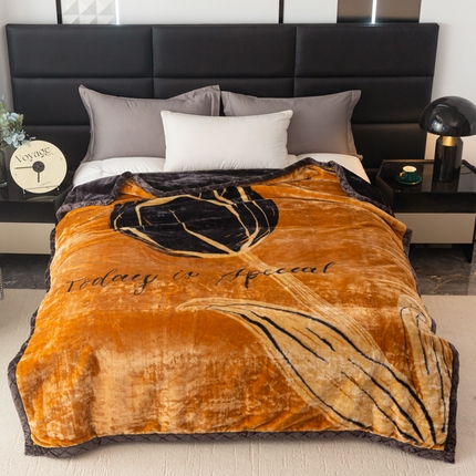 91家纺网 家纺一手货源 找家纺 航途席业 2025新款A类拉舍尔印花毛毯 梦百合-橙