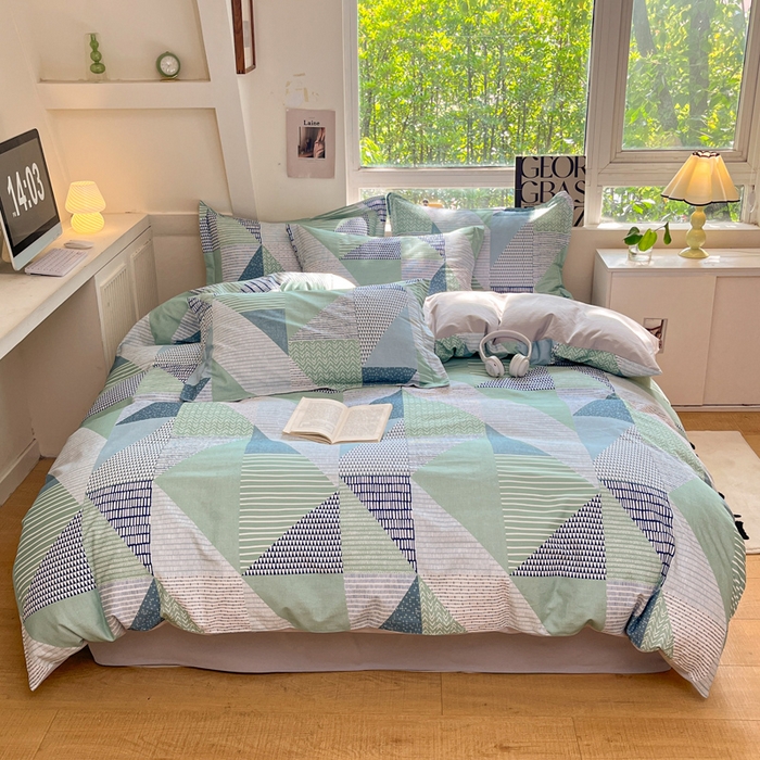 91家纺网 家纺一手货源 找家纺 涵宸家纺 2024新款加厚全棉磨毛印花四件套--罗马系列 D贝里-绿