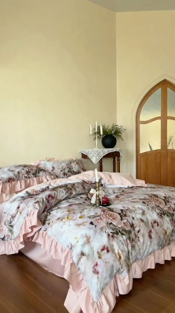 91家纺网 家纺一手货源 找家纺 窝米 2024新款100支数码长绒棉花边工艺款四件套-璐菲 璐菲-古巴纱色