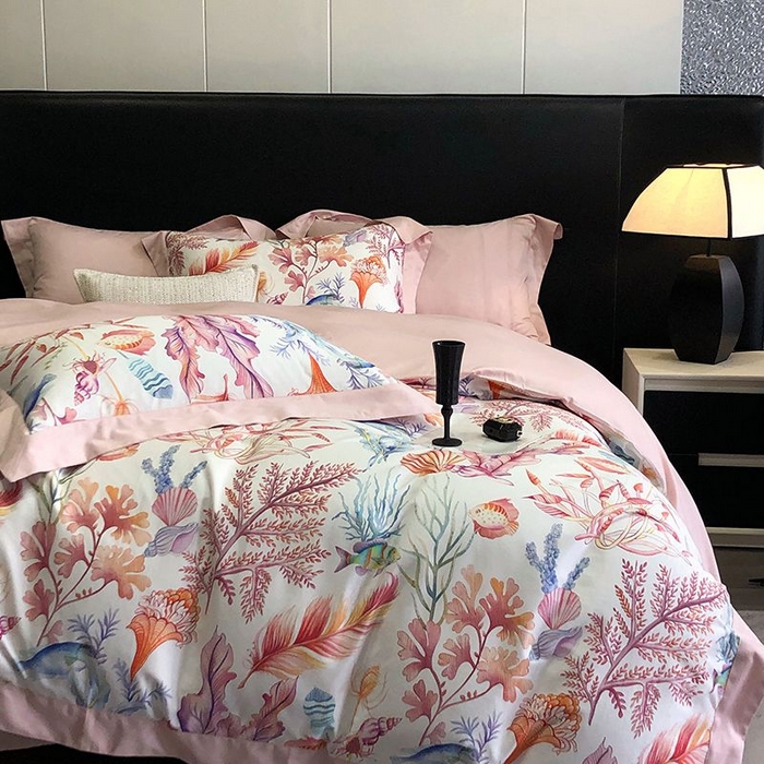 91家纺网 家纺一手货源 找家纺 金麦家纺 2024新款全棉数码印花四件套系列 梦田