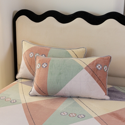 欧喜璐 2024新款A类加厚牛奶绒印花单枕套 几何风情