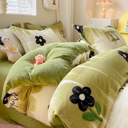 沐慕 2024新款200g加厚牛奶绒四件套 花韵