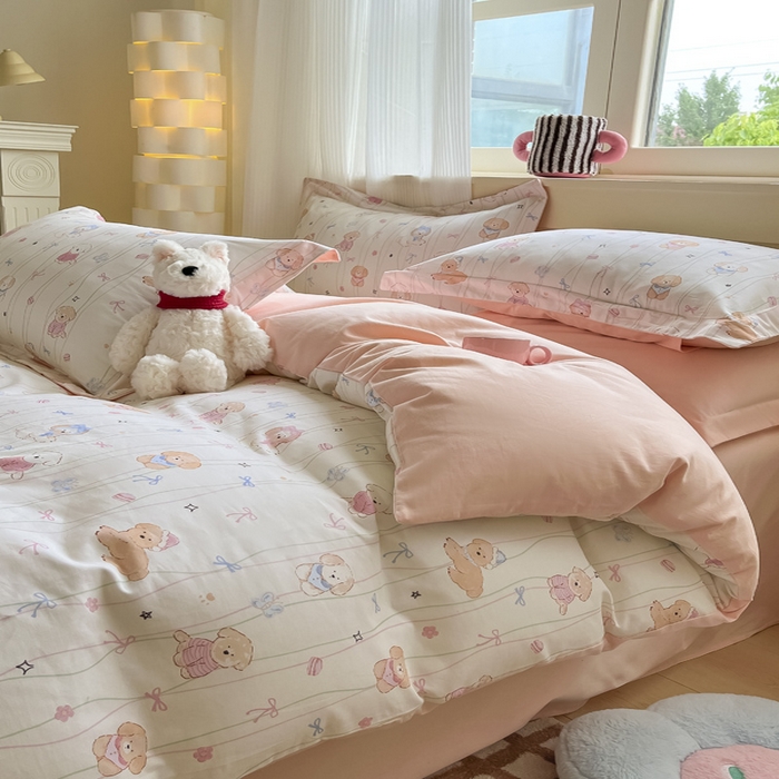 91家纺网 家纺一手货源 找家纺 涵宸家纺 2024新款加厚全棉磨毛印花四件套--罗马系列 A萌趣小狗