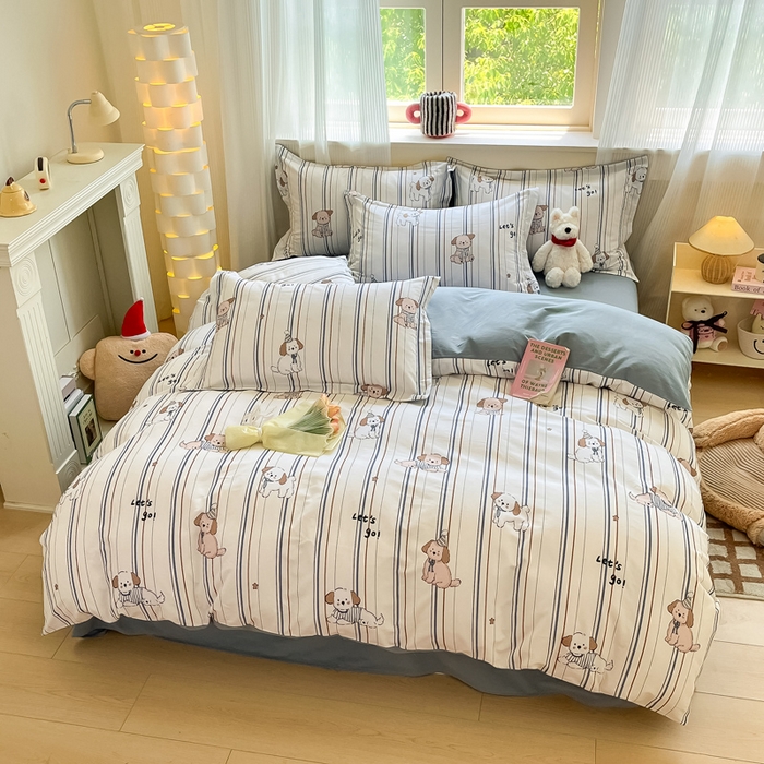 91家纺网 家纺一手货源 找家纺 涵宸家纺 2024新款加厚全棉磨毛印花四件套--罗马系列 A趣味小狗