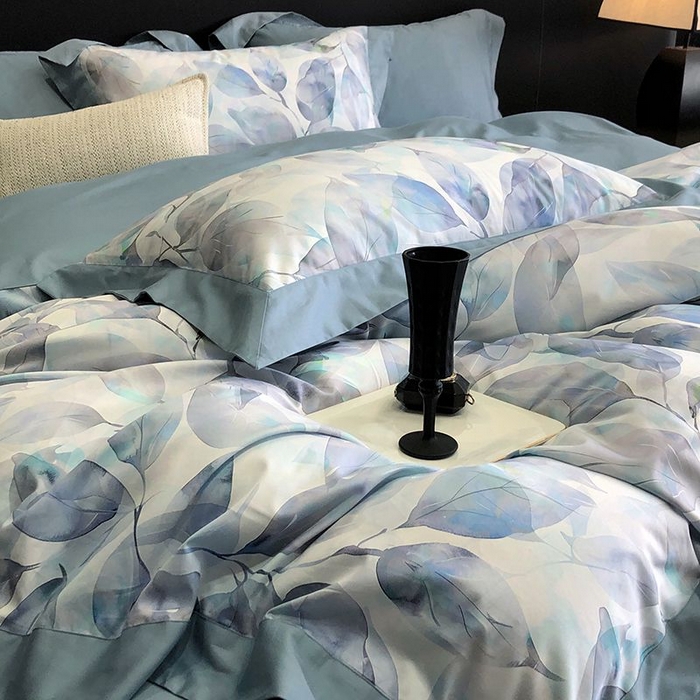 91家纺网 家纺一手货源 找家纺 金麦家纺 2024新款全棉数码印花四件套系列 蓝汐