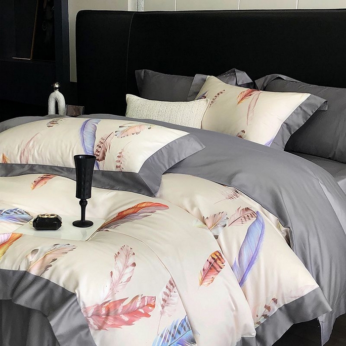 91家纺网 家纺一手货源 找家纺 金麦家纺 2024新款全棉数码印花四件套系列 羽叶