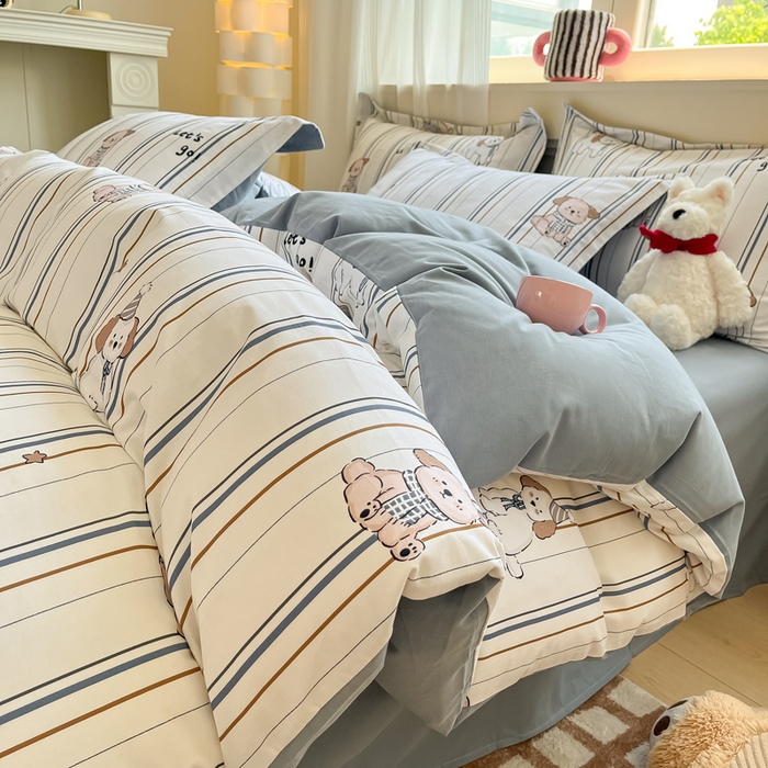 91家纺网 家纺一手货源 找家纺 涵宸家纺 2024新款加厚全棉磨毛印花四件套--罗马系列 A趣味小狗