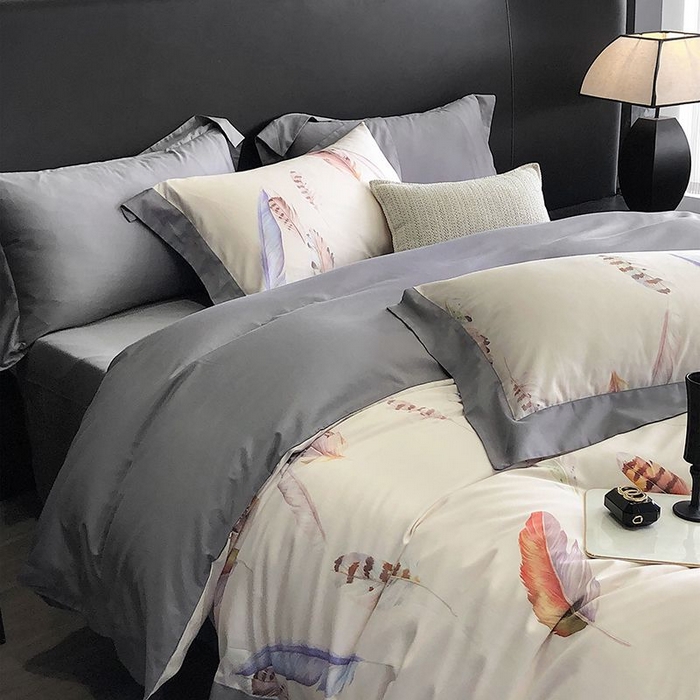 91家纺网 家纺一手货源 找家纺 金麦家纺 2024新款全棉数码印花四件套系列 羽叶