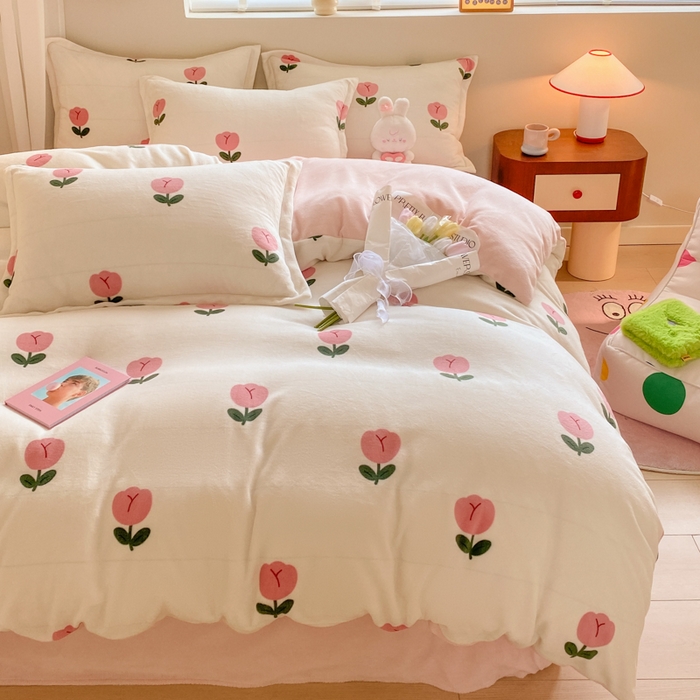 91家纺网 家纺一手货源 找家纺 沐慕 2024新款200g加厚牛奶绒四件套 郁金香