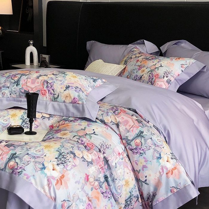 91家纺网 家纺一手货源 找家纺 金麦家纺 2024新款全棉数码印花四件套系列 花团锦簇