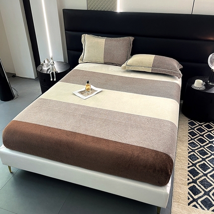 91家纺网 家纺一手货源 找家纺 网客家纺 2024新款高克重暖茸绒色织提花床笠-泰瑞莎 泰瑞莎床笠-咖