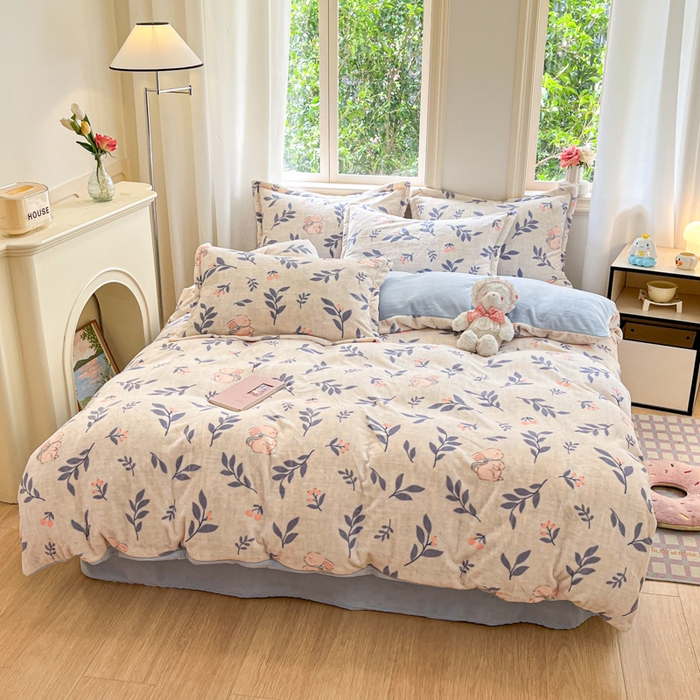 91家纺网 家纺一手货源 找家纺 沐慕 2024新款200g加厚牛奶绒四件套 兔稚