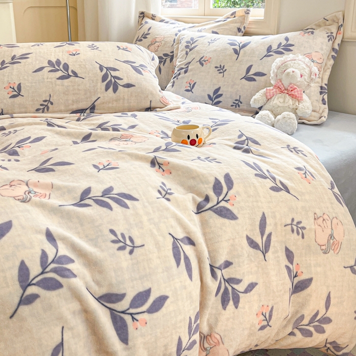 91家纺网 家纺一手货源 找家纺 沐慕 2024新款200g加厚牛奶绒四件套 兔稚