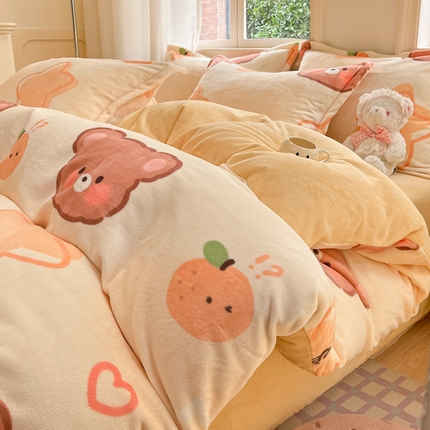 沐慕 2024新款200g加厚牛奶绒四件套 星星熊