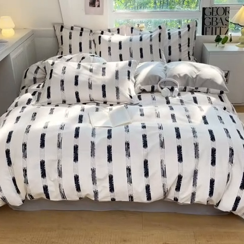 91家纺网 家纺一手货源 找家纺 涵宸家纺 2024新款加厚全棉磨毛印花四件套--罗马系列 D简格