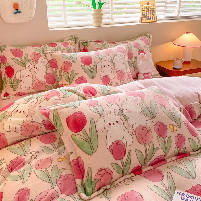 91家纺网 家纺一手货源 找家纺 沐慕 2024新款200g加厚牛奶绒四件套 莫奈花园