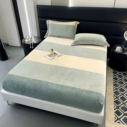 91家纺网 家纺一手货源 找家纺 网客家纺 2024新款高克重暖茸绒色织提花床笠-泰瑞莎 泰瑞莎床笠-绿