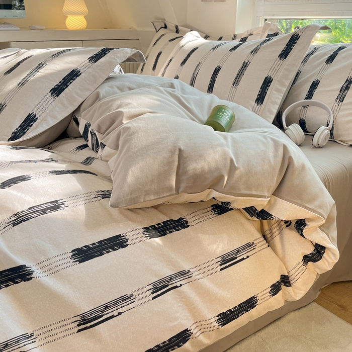 91家纺网 家纺一手货源 找家纺 涵宸家纺 2024新款加厚全棉磨毛印花四件套--罗马系列 D简格