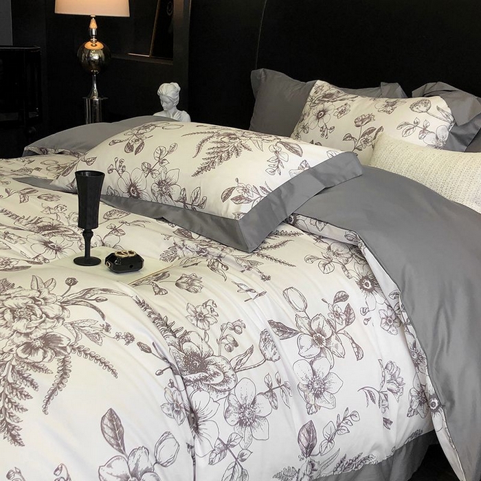 91家纺网 家纺一手货源 找家纺 金麦家纺 2024新款全棉数码印花四件套系列 木槿