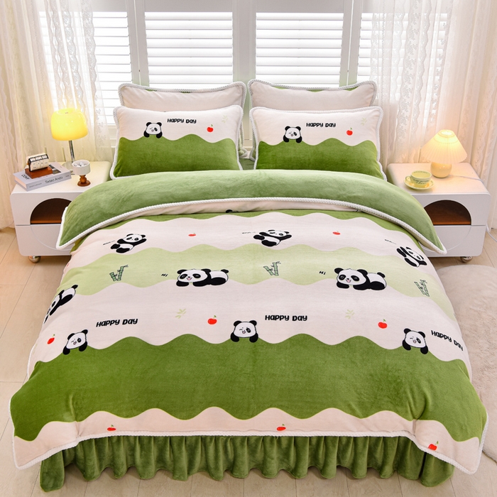 91家纺网 家纺一手货源 找家纺 梦莱情 2024新款190克7斤半牛奶绒四件套乐乐花园