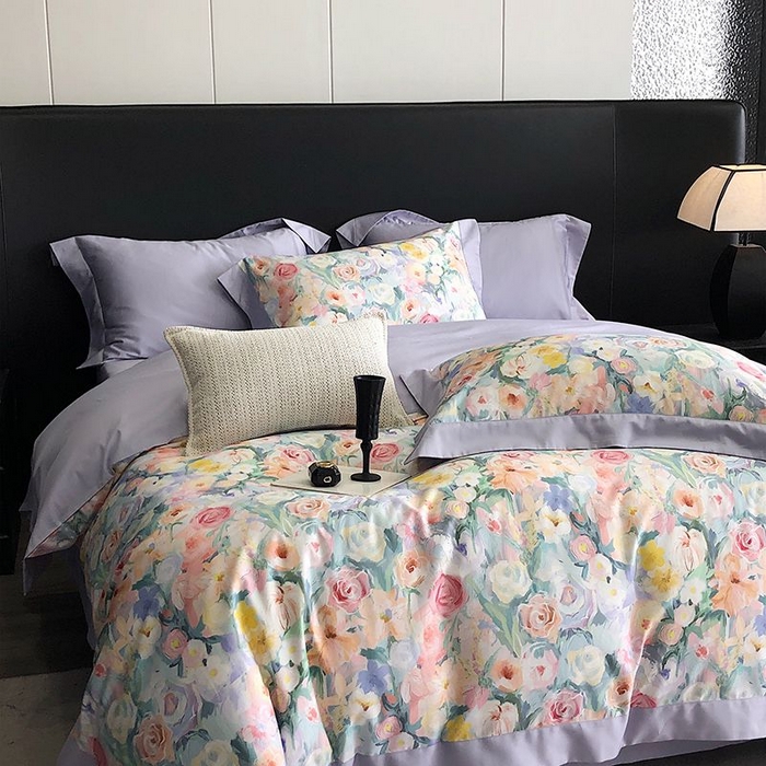 91家纺网 家纺一手货源 找家纺 金麦家纺 2024新款全棉数码印花四件套系列 花香悠然