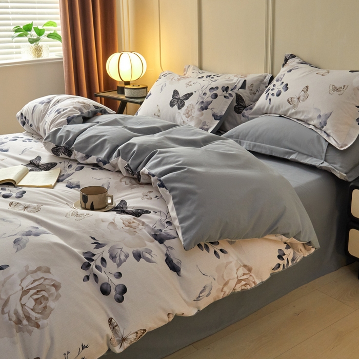 91家纺网 家纺一手货源 找家纺 涵宸家纺 2024新款加厚全棉磨毛印花四件套--罗马系列 F蝶恋花